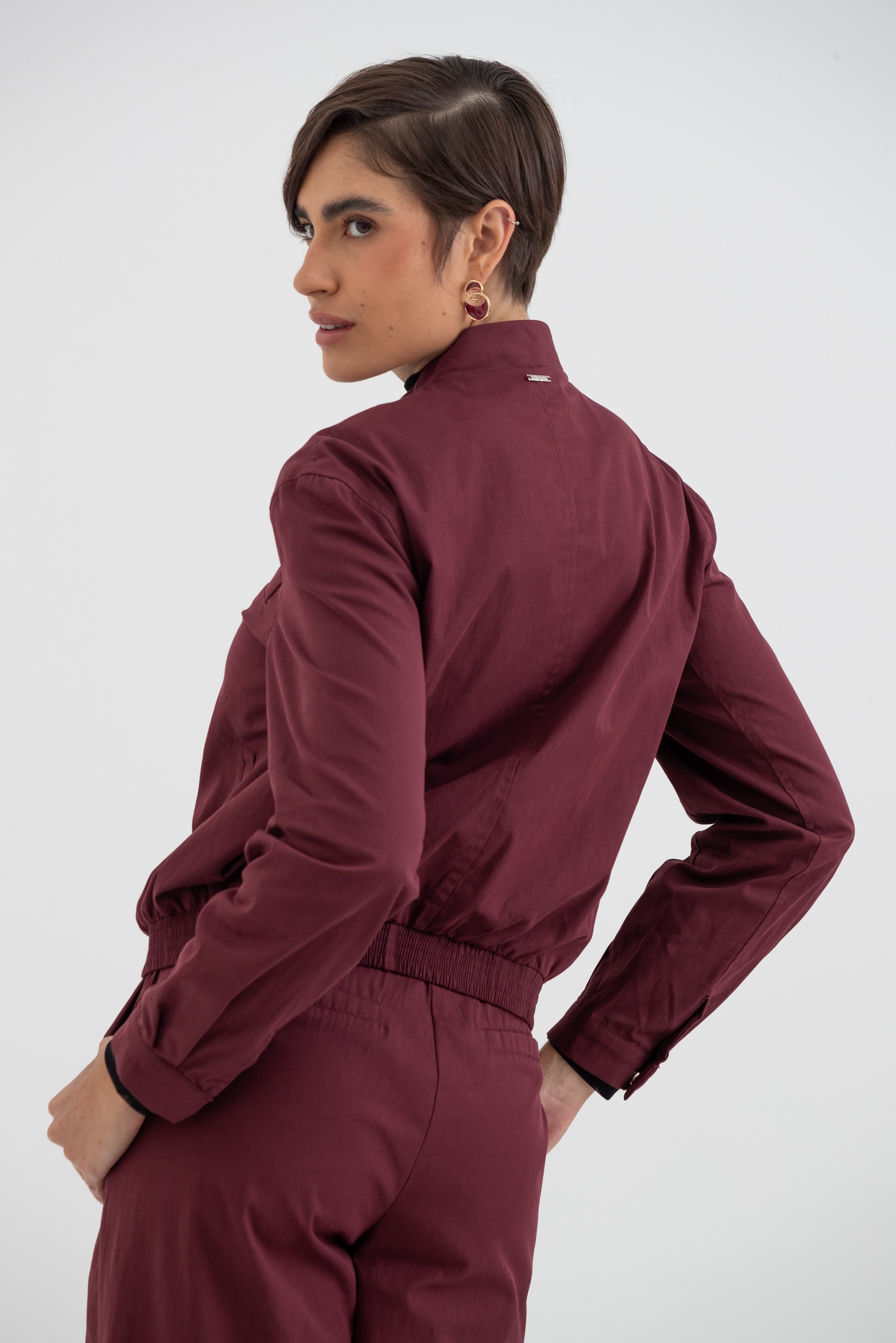 Jaqueta Bomber Sarjada Vinho