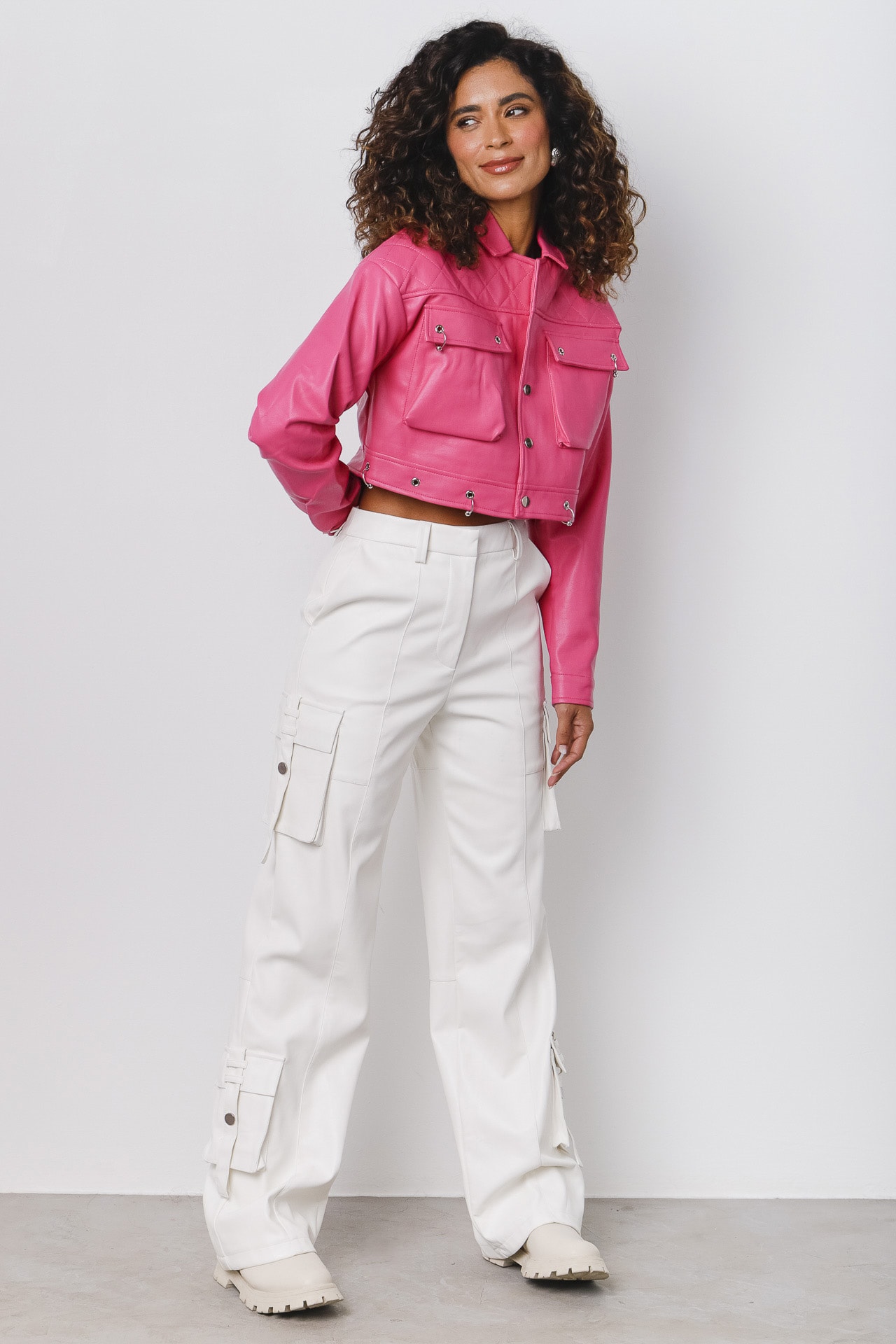 Jaqueta Cropped Argolas Pu  Pink
