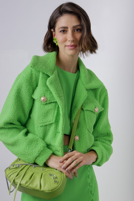 Jaqueta Cropped Teddy  Verde 