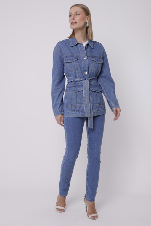 Jaqueta Jeans Com Cinto  Jeans