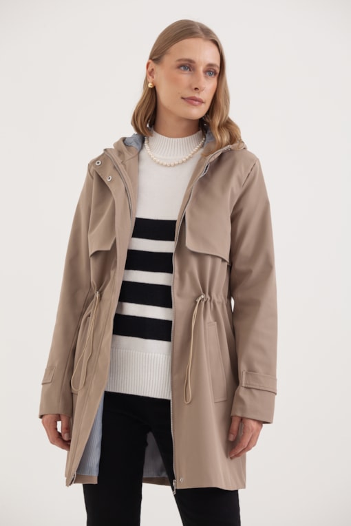 Jaqueta Parka Com Capuz Caqui