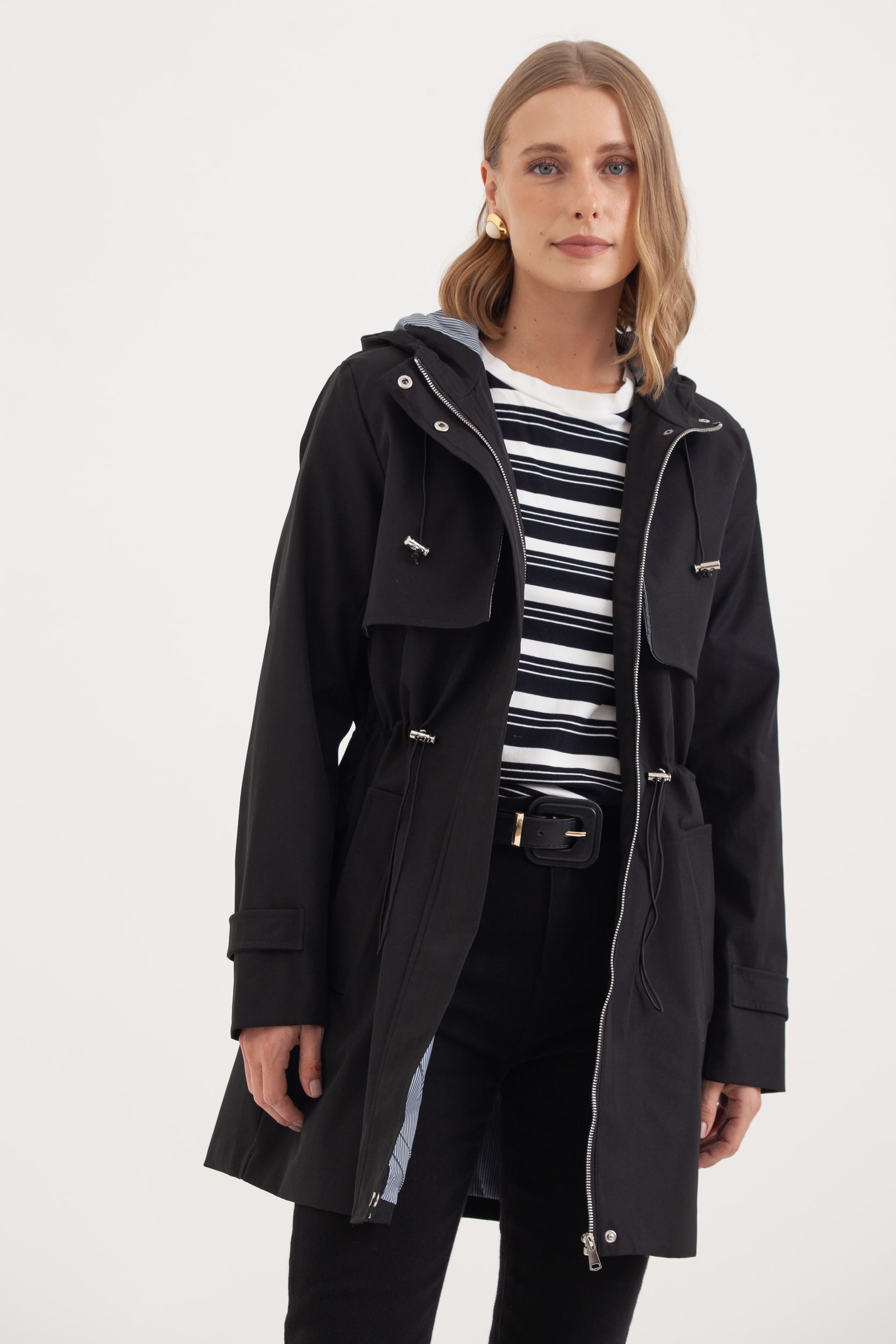 Jaqueta Parka Com Capuz Preto