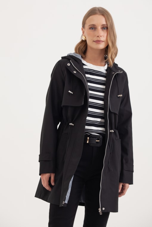 Jaqueta Parka Com Capuz Preto