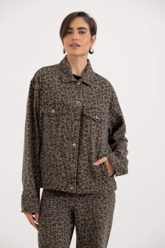Jaqueta Sarja Animal Print Leopardo