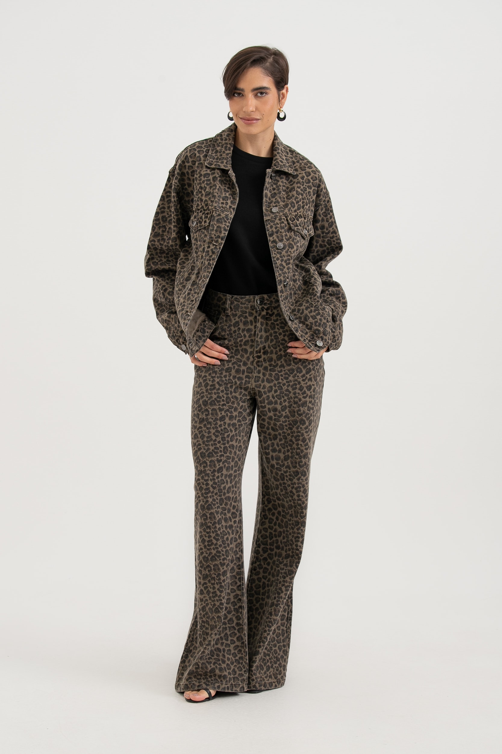 Jaqueta Sarja Animal Print Leopardo
