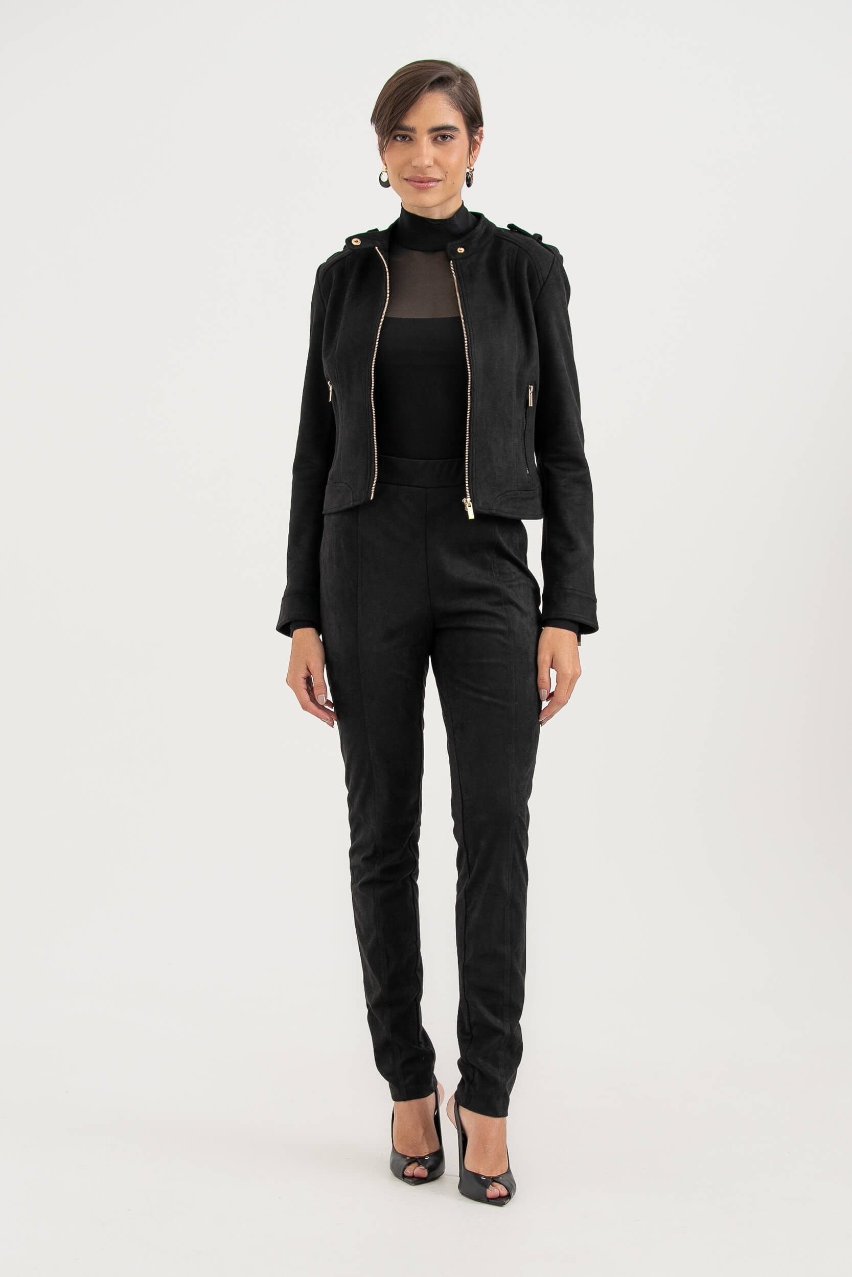 Jaqueta Suede Com Zíper Preto