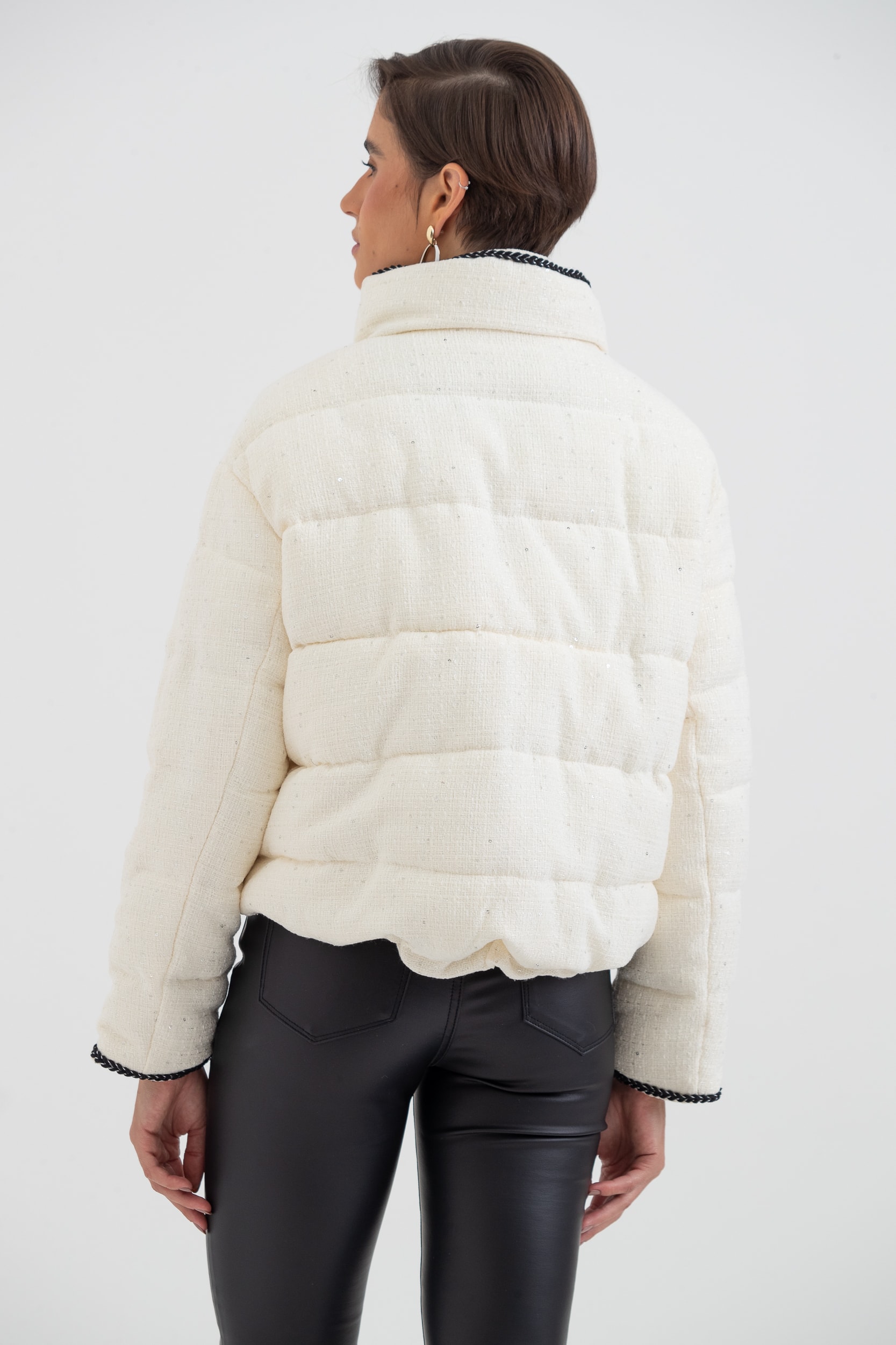 Jaqueta Zíper Tweed Com Vivos E Bolsos Off-white