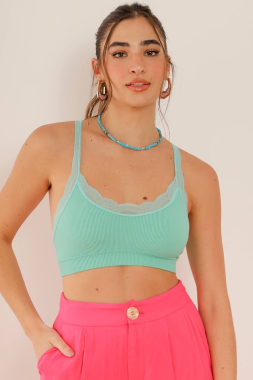 Kit Top Alcinha Renda Turquesa