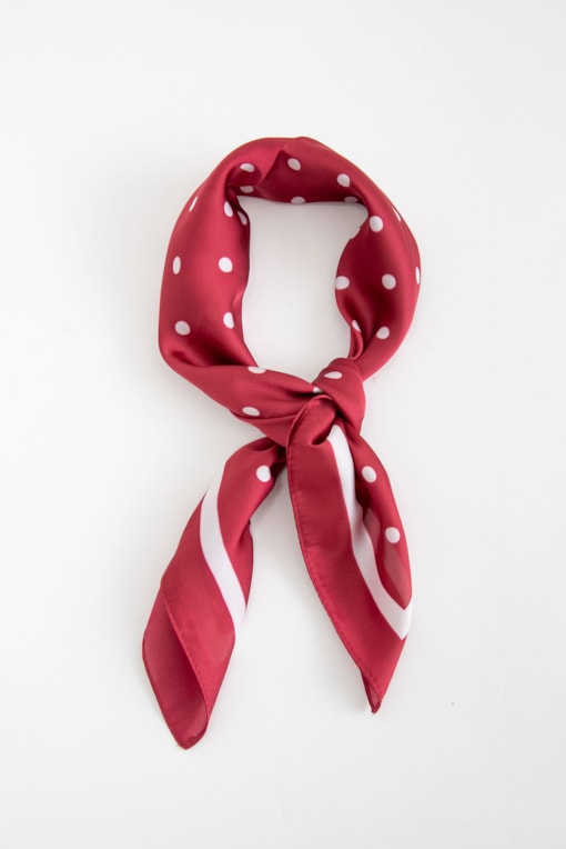 Lenço De Cetim Bolinhas Listra Barra Vermelho
