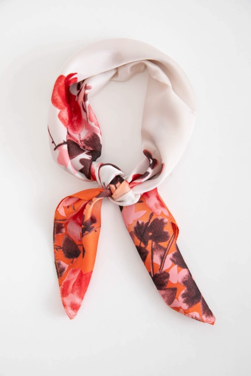 Lenço De Cetim Floral Aquarela Vermelho