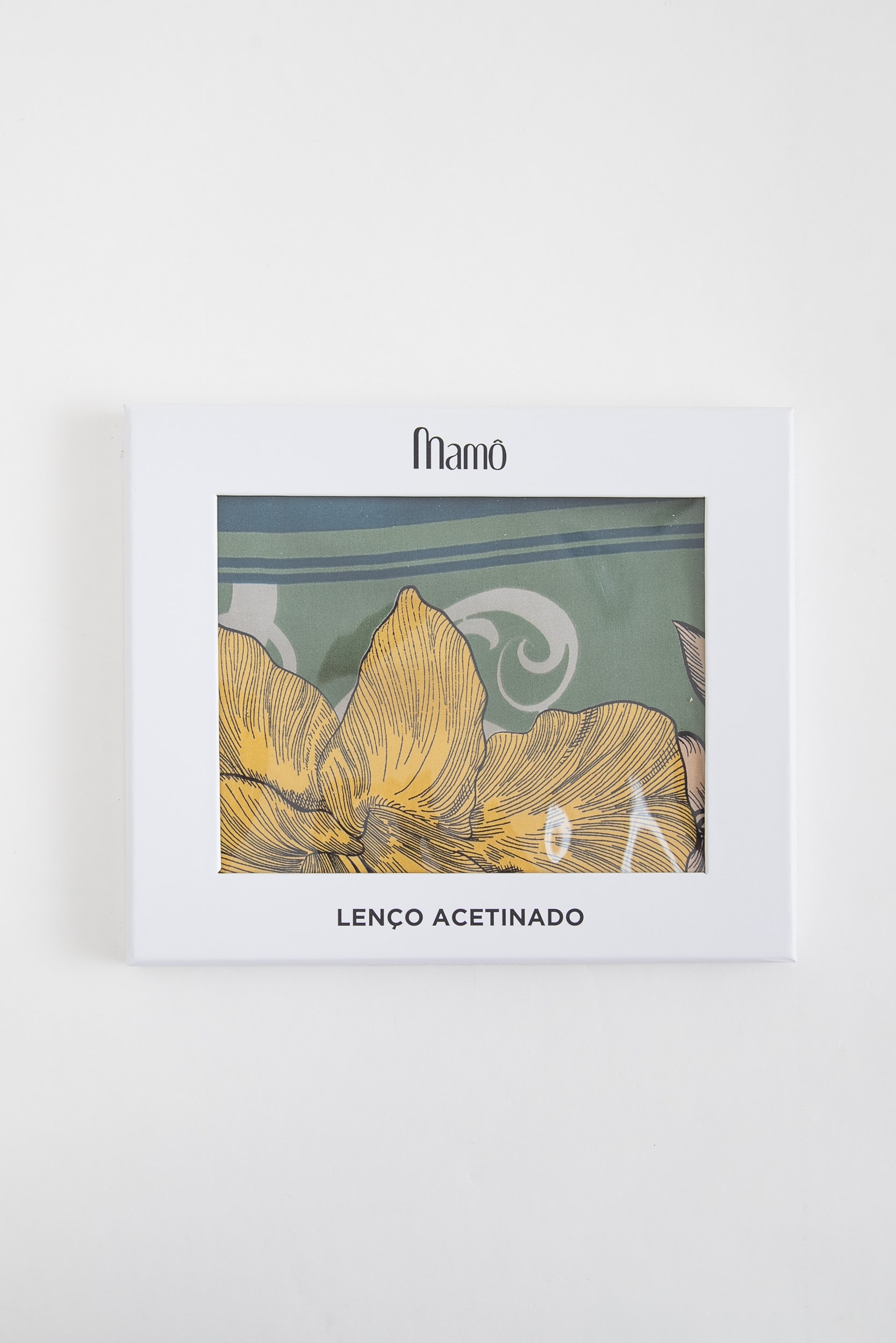Lenço Flores Contorno Listra Barra Azul