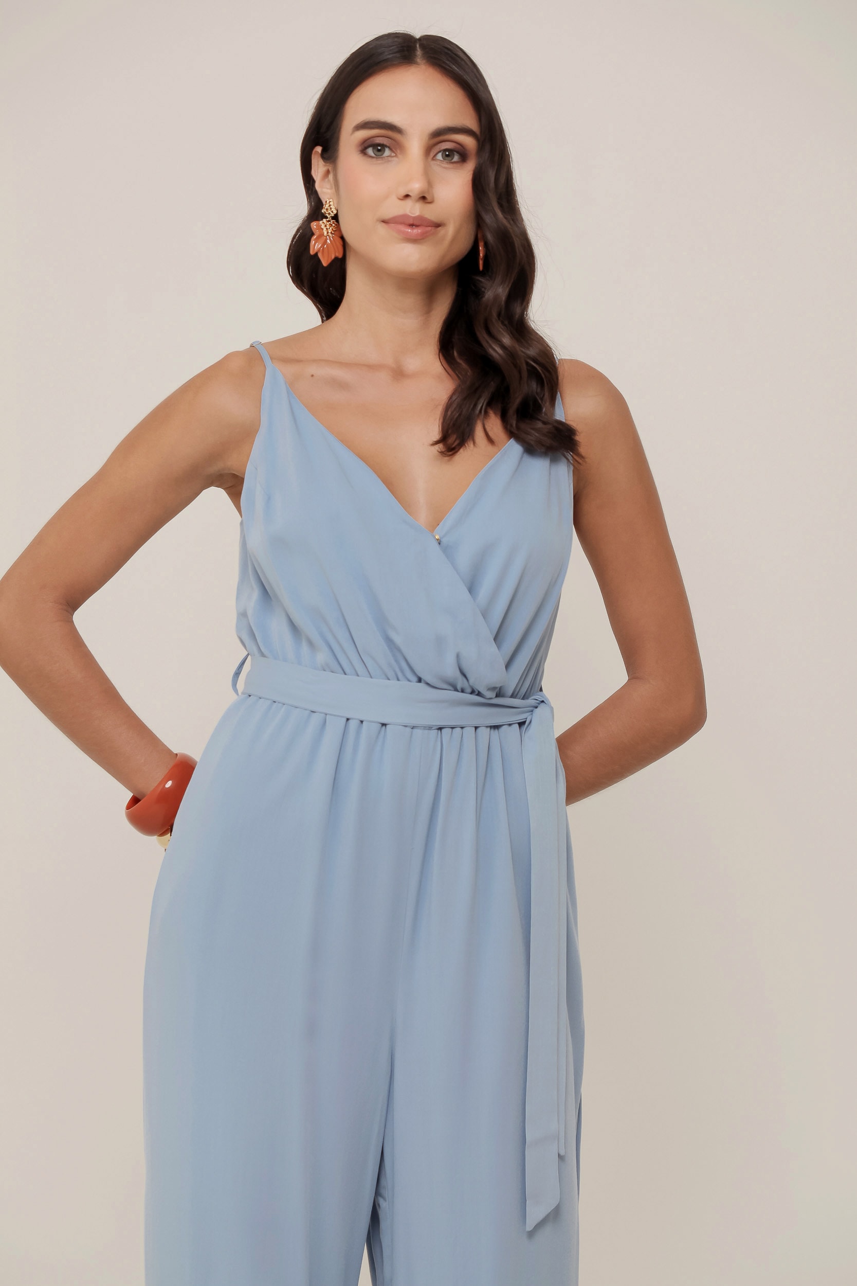 Macacão Transpassado em Viscose Azul