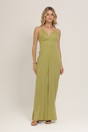 Macacão Viscose Decote V  Verde 