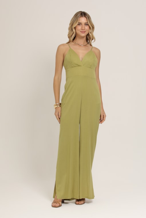 Macacão Viscose Decote V  Verde 