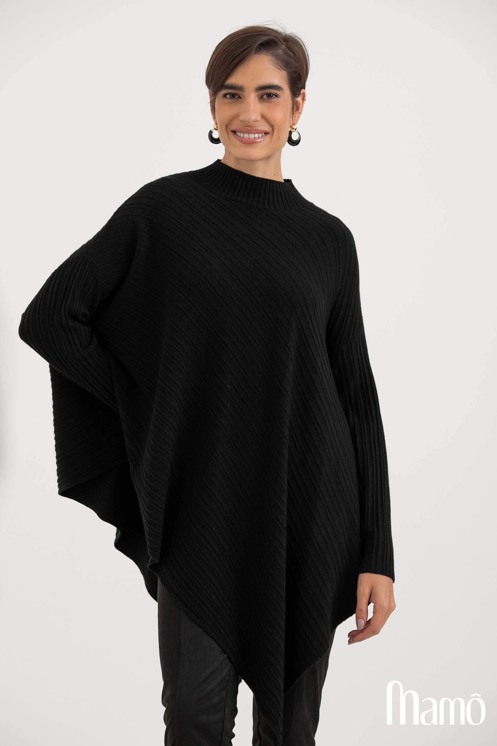 Poncho Tricot Texturizado Preto