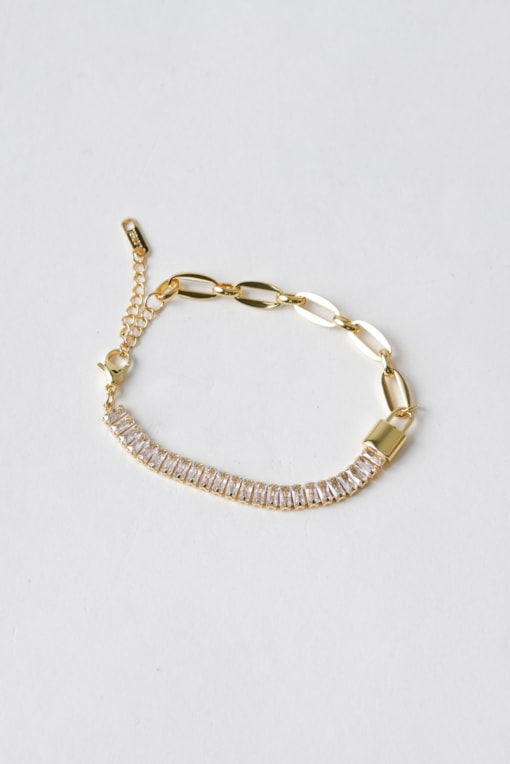 Pulseira Delicada Correntes E Strass Dourado