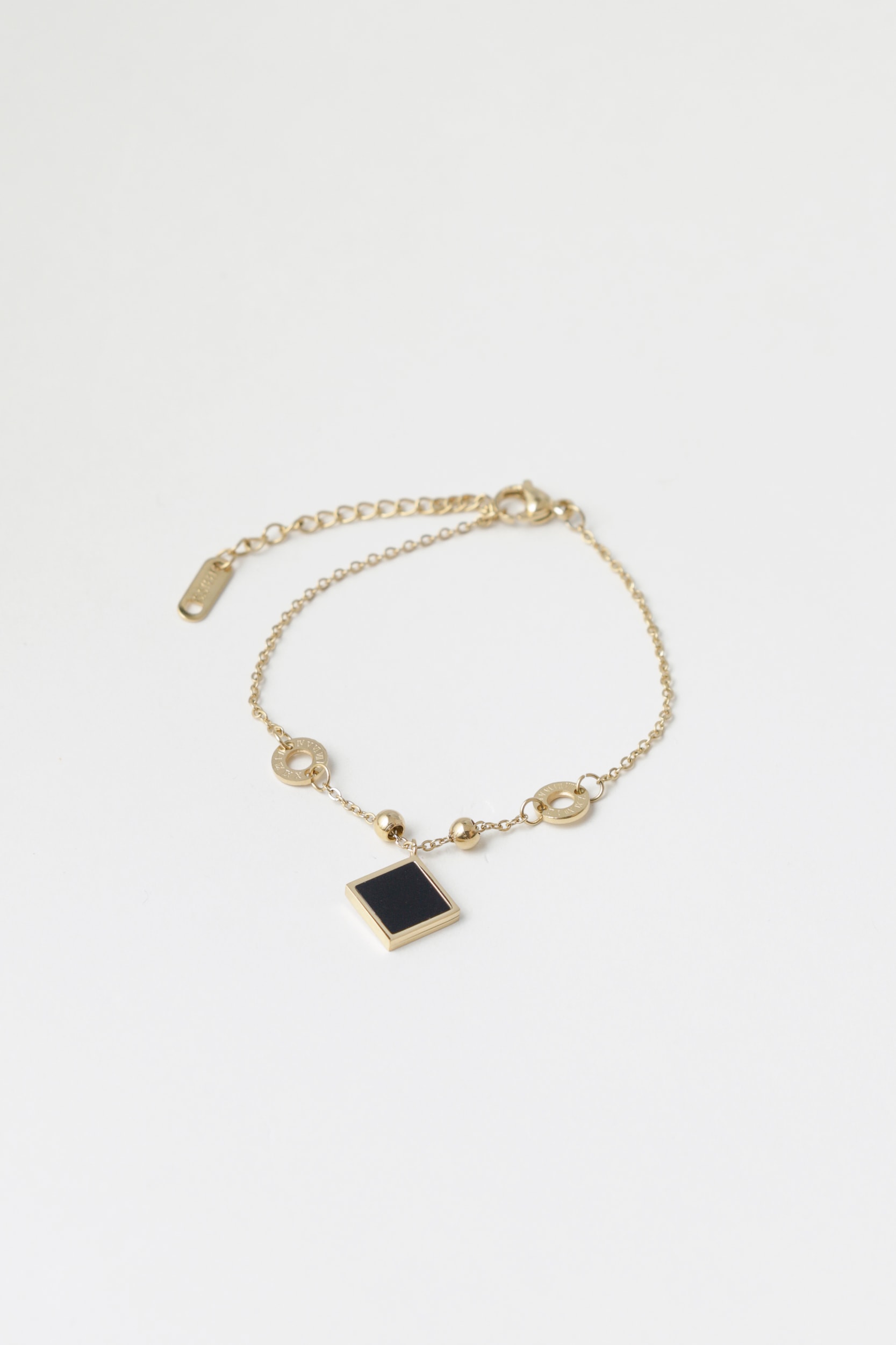 Pulseira Delicada Quadrado Esmaltado E Brilhos Dourado