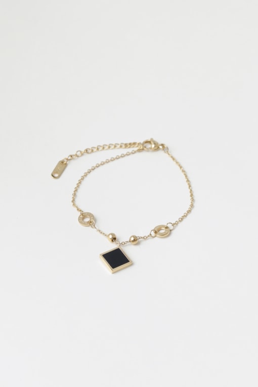 Pulseira Delicada Quadrado Esmaltado E Brilhos Dourado