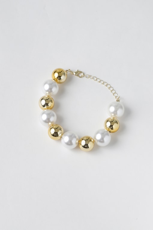Pulseira Pérolas e Esferas Metalizadas Dourado