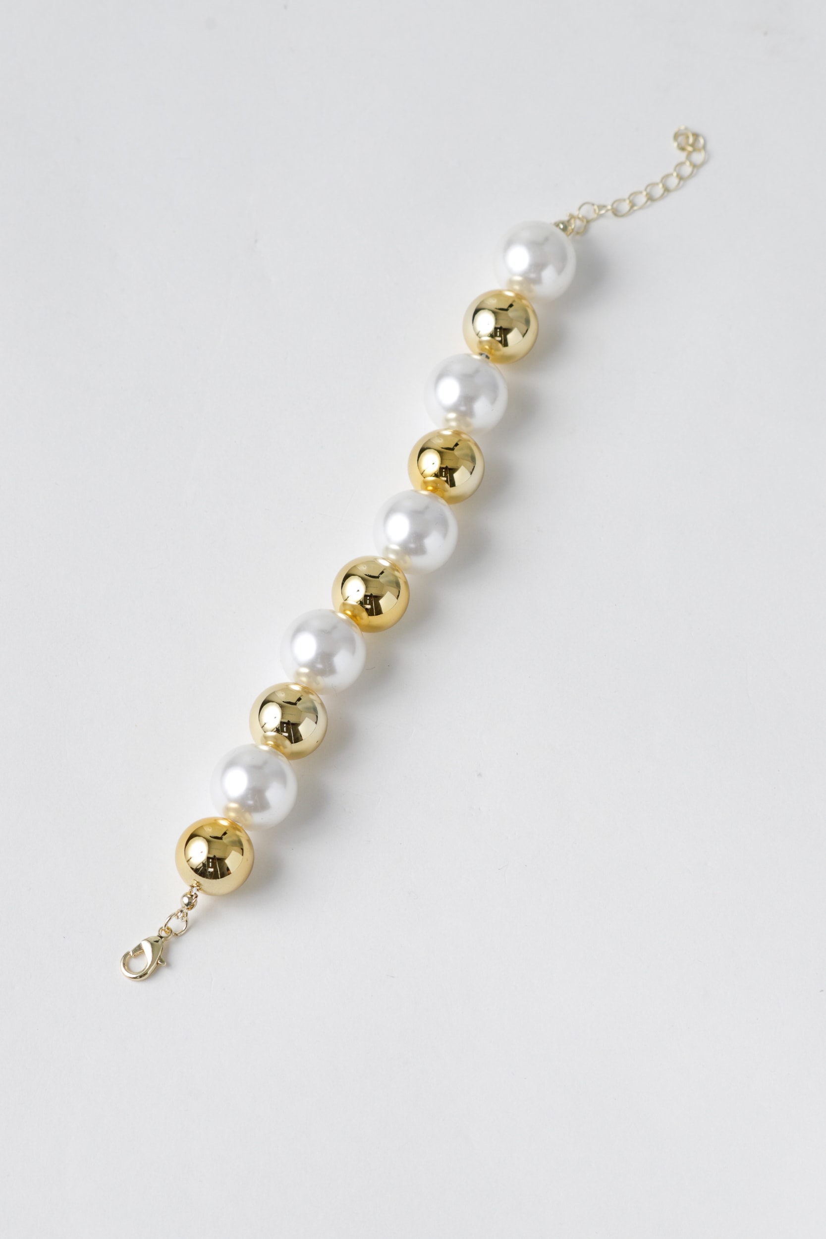 Pulseira Pérolas e Esferas Metalizadas Dourado