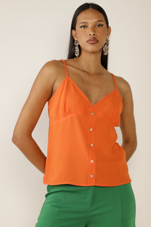 Regata Alcinha Georgette Detalhe Botões   Laranja