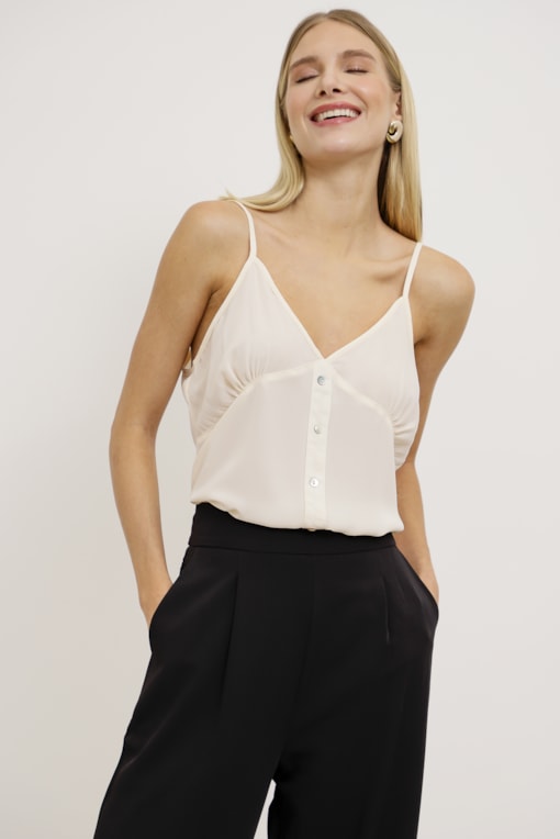 Regata Alcinha Georgette Detalhe Botões   Off-white