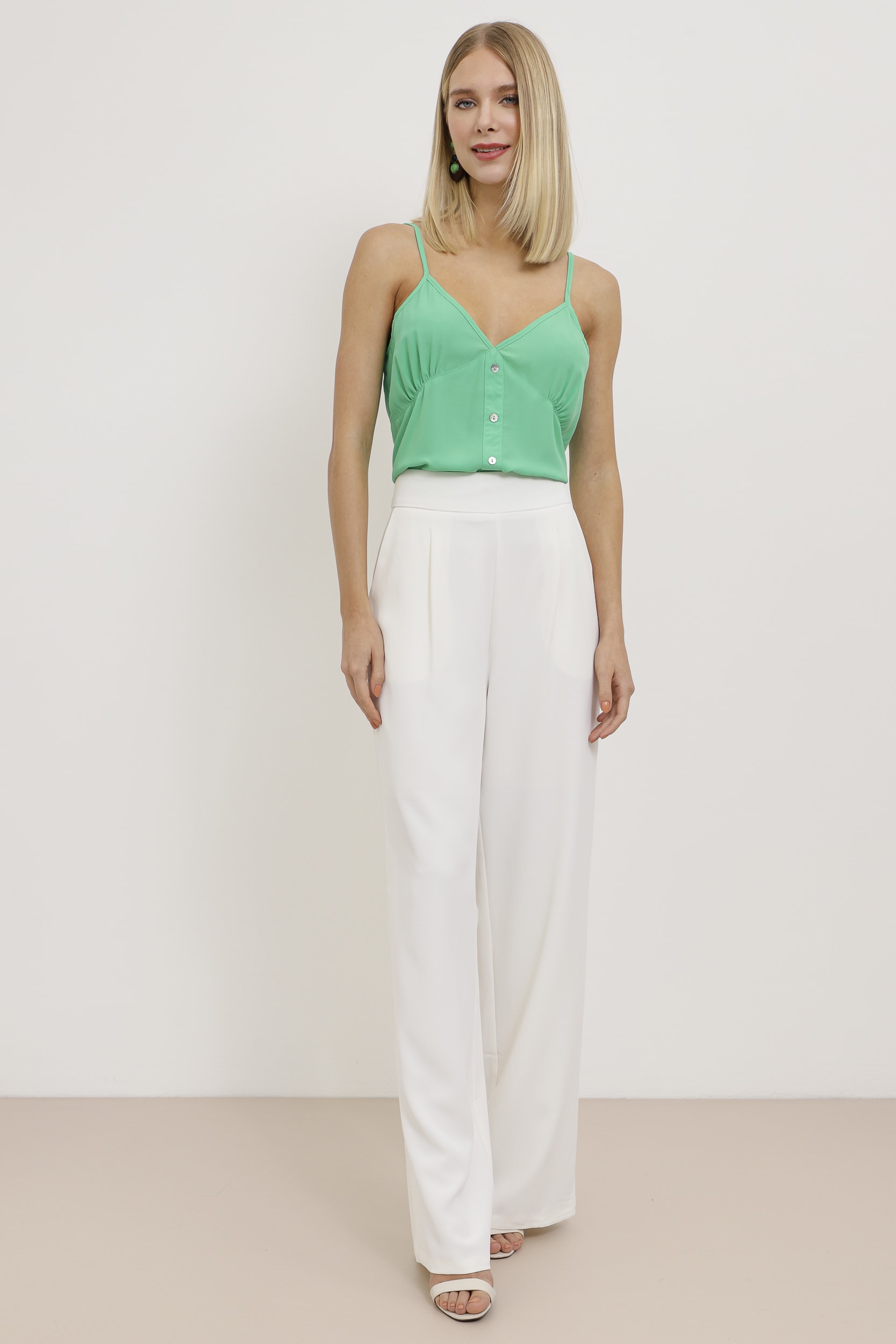 Regata Alcinha Georgette Detalhe Botões   Verde 