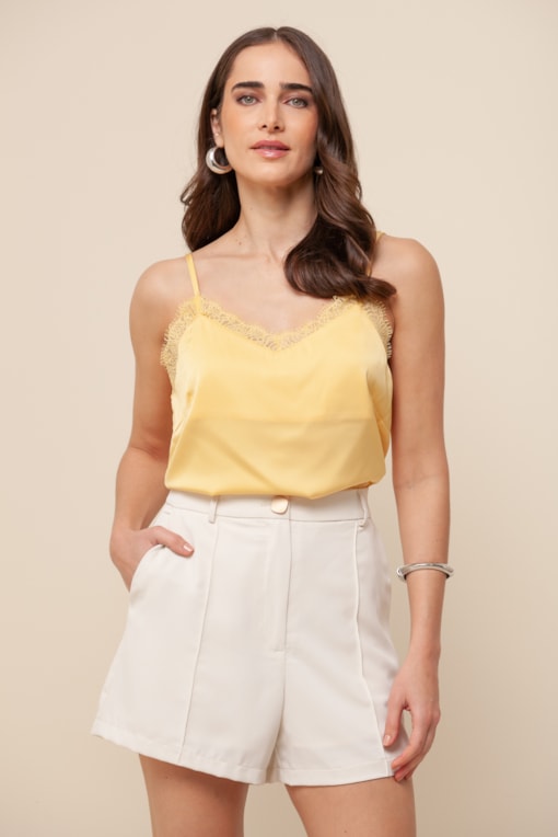 Regata Básica com Renda Amarelo