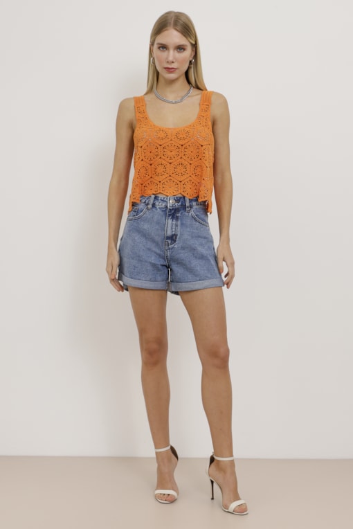 Regata Crochet Trama Vazada Laranja