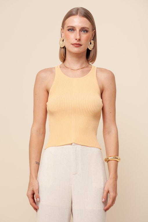Regata Cropped Tricô Mary Amarelo