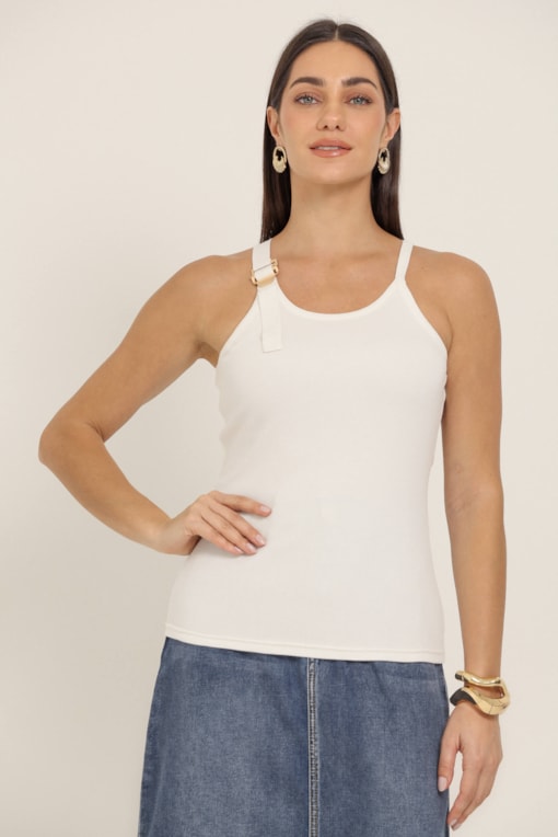 Regata De Malha Fivela Alça Off-white
