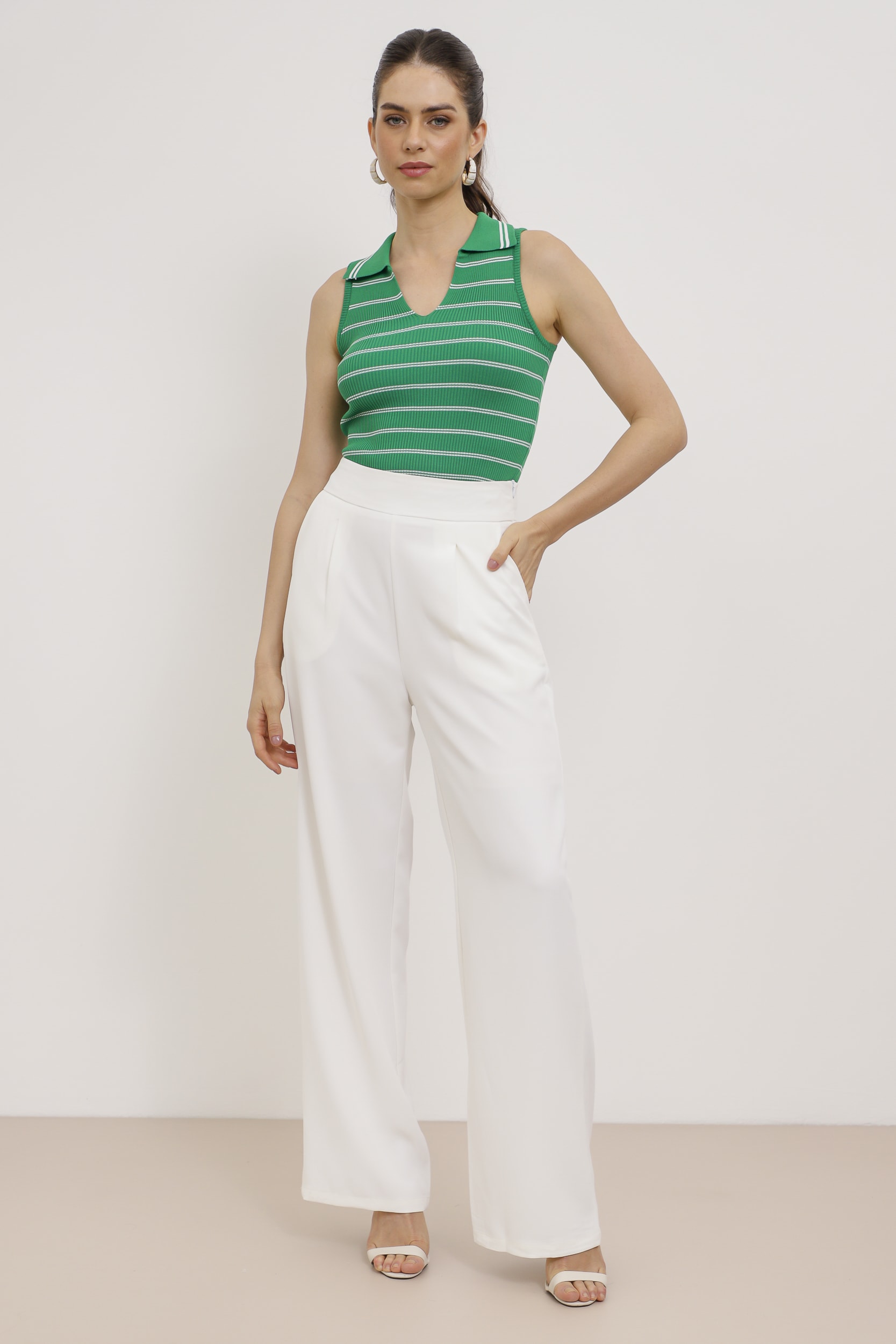 Regata Polo Tricot Listra  Verde 