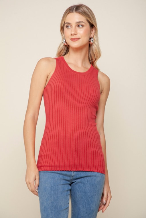Regata Tricô Canelada Vermelho