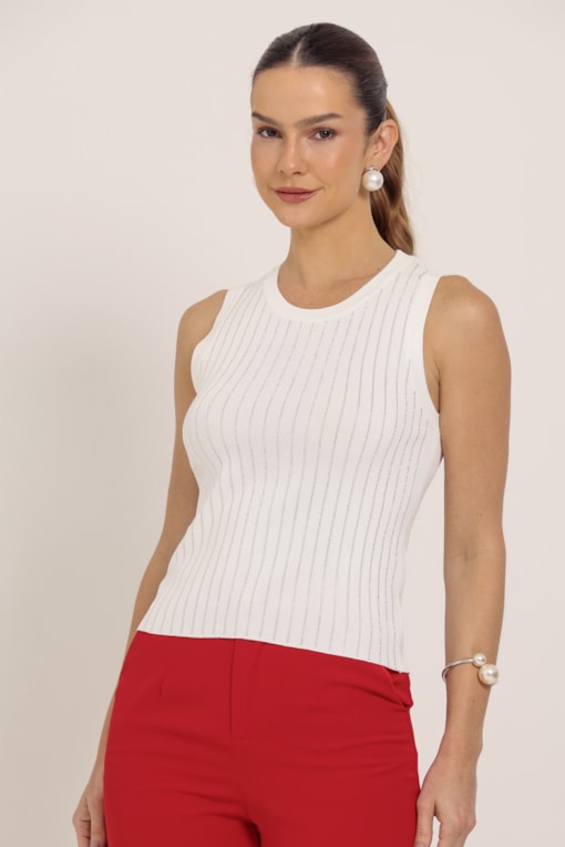 Regata Tricô Com Brilho Off-white