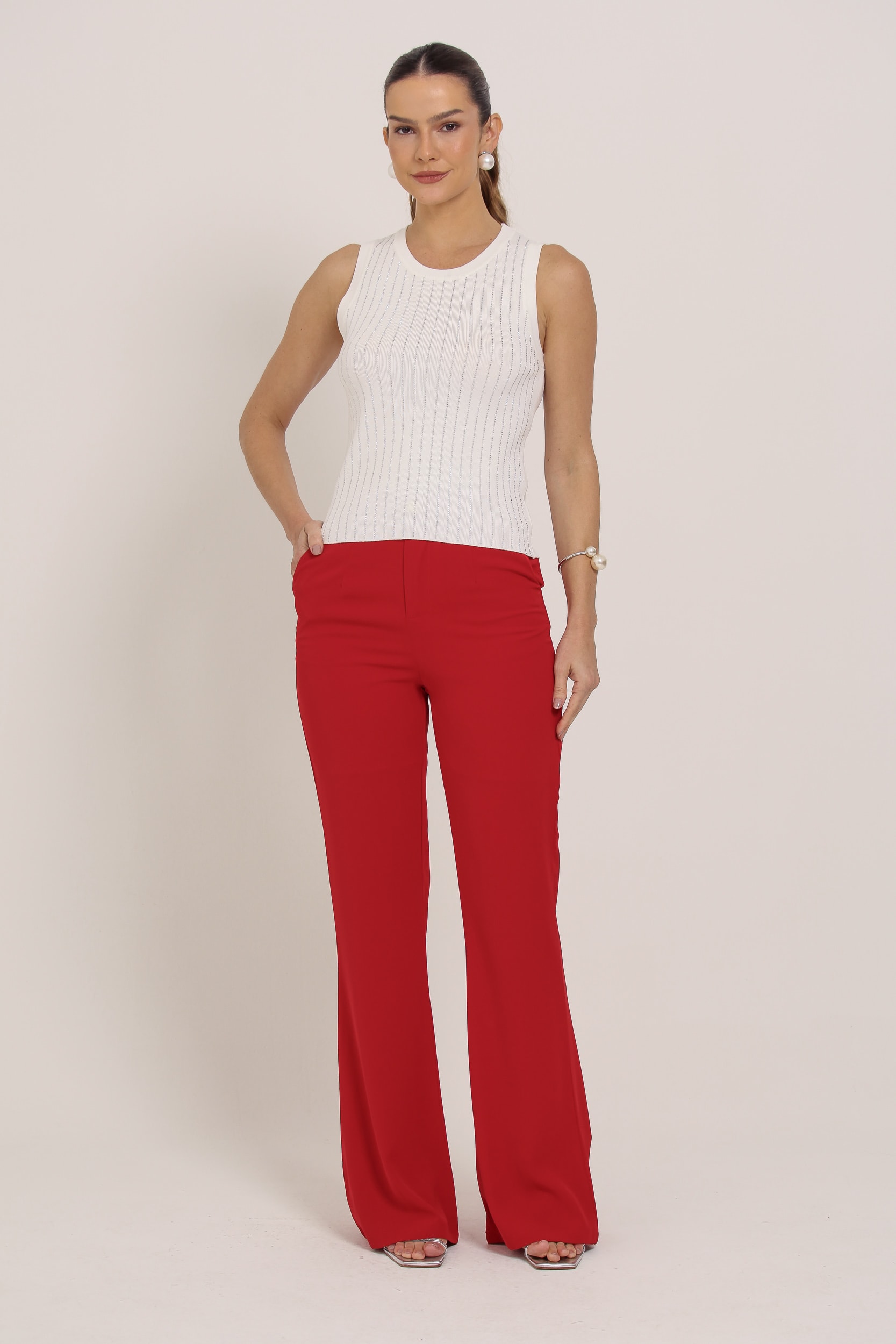 Regata Tricô Com Brilho Off-white