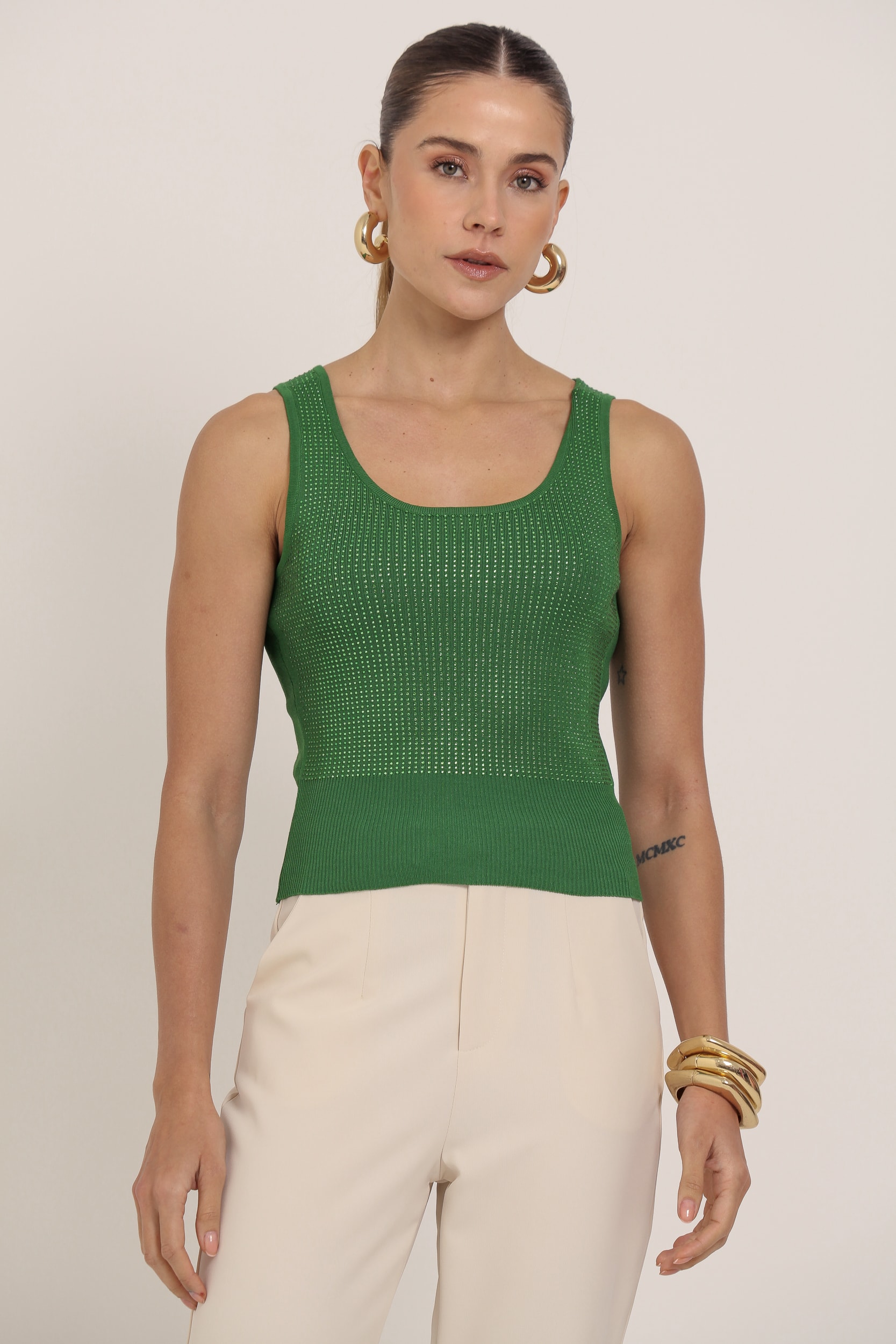 Regata Tricô Com Brilho Verde 