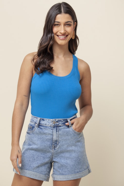 Regata Tricô Mirna  Azul