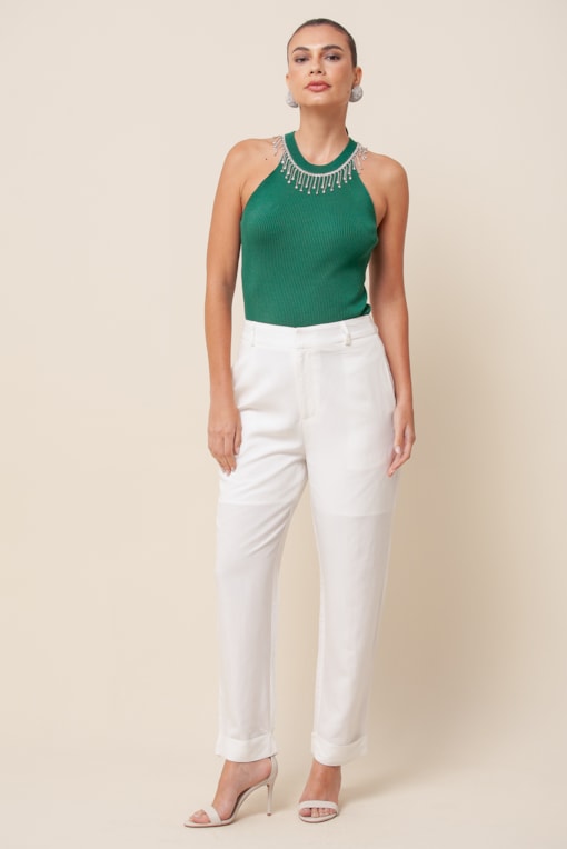 Regata Tricô Strass Cava Americana Verde 