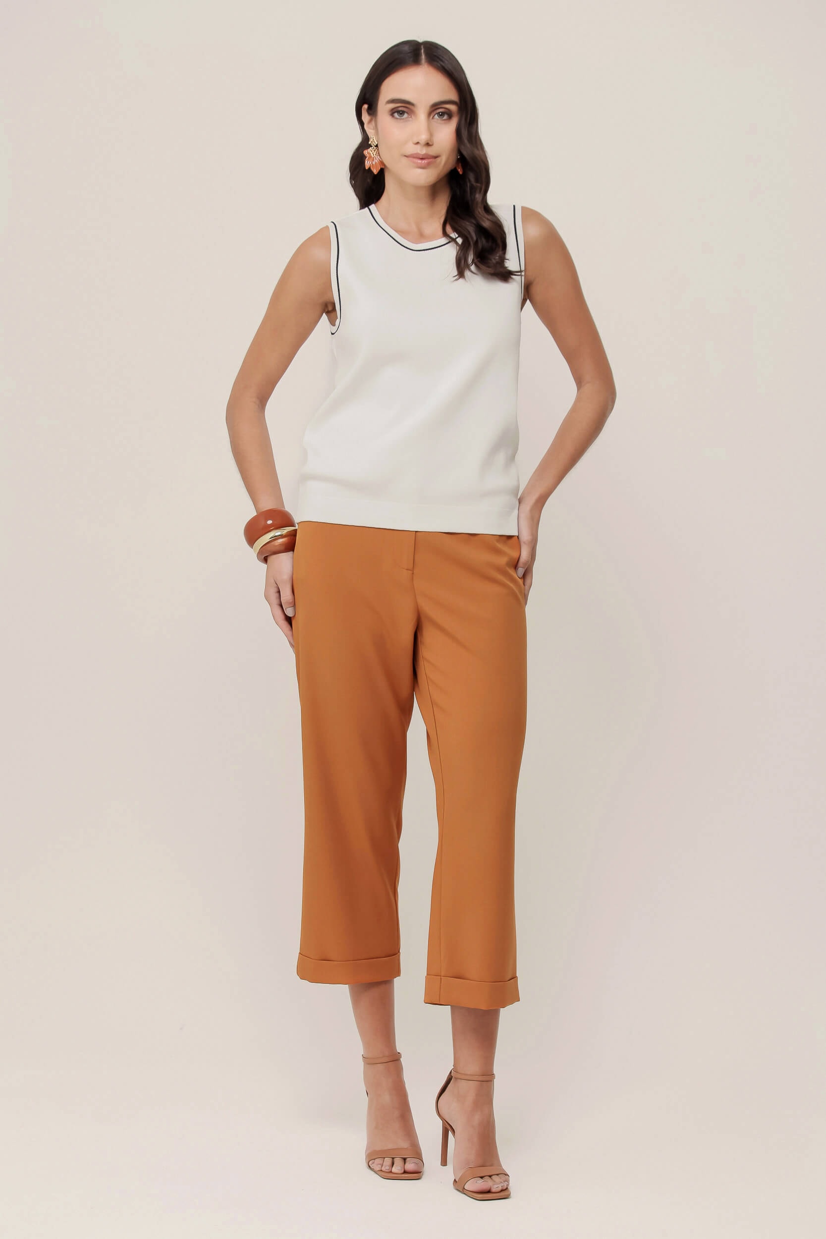 Regata Tricot Com Detalhe Bicolor Off-white