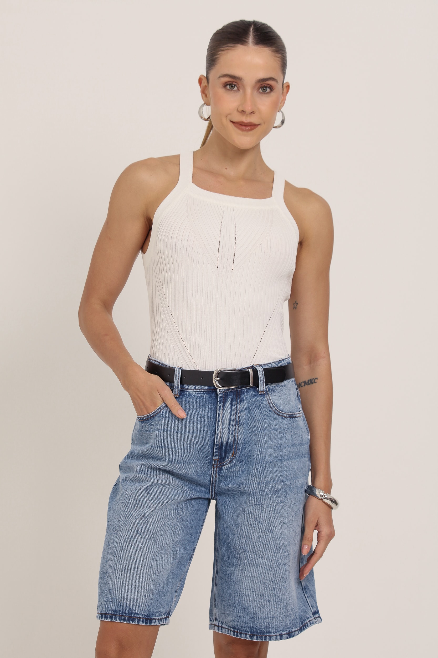 Regata Tricot Decote Reto Off-white