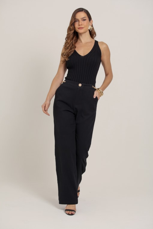 Regata Tricot Gola V  Preto