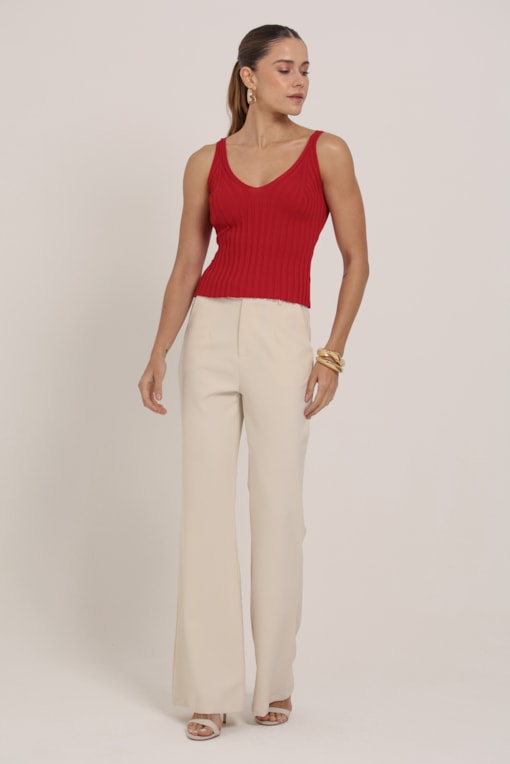 Regata Tricot Gola V  Vermelho