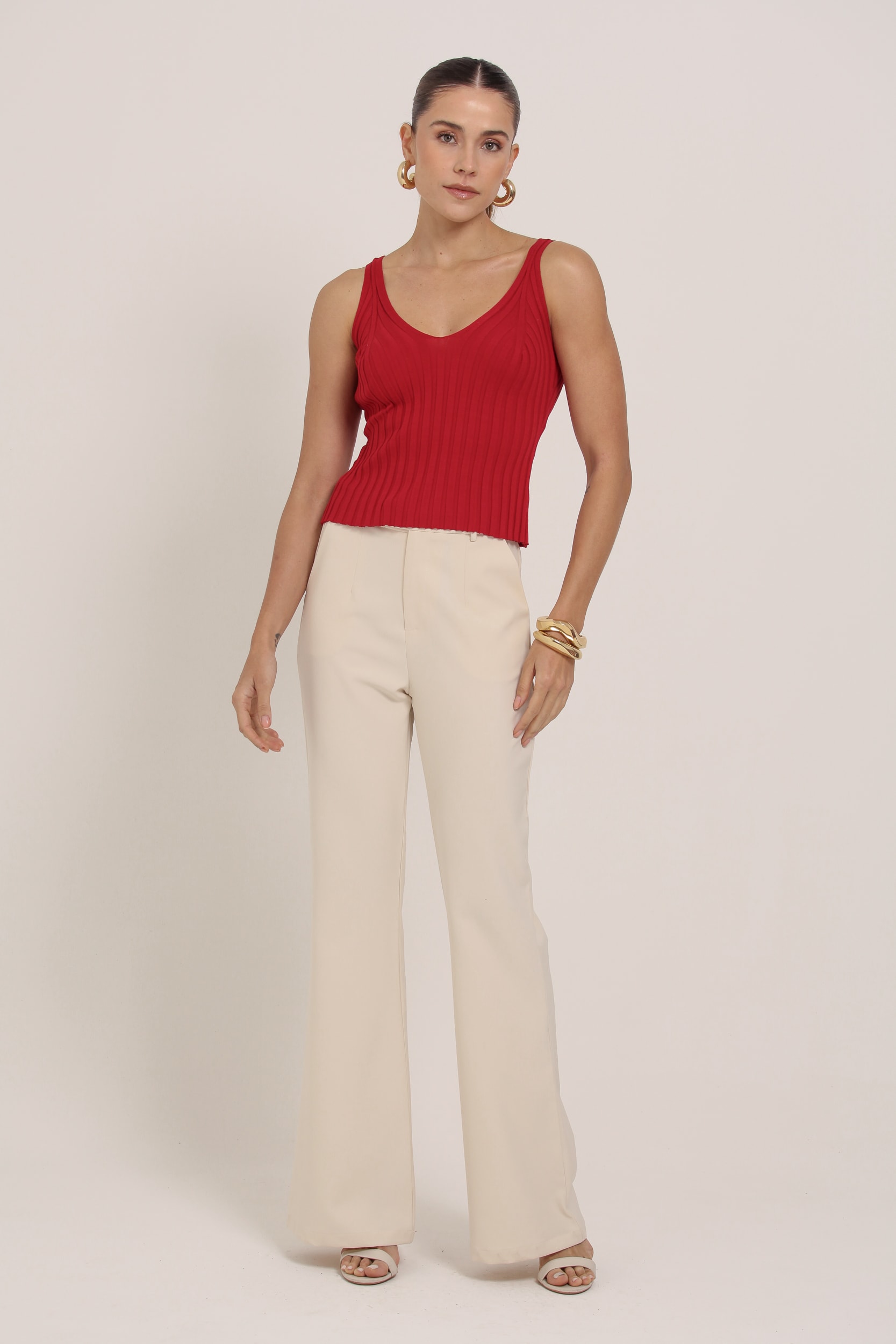 Regata Tricot Gola V  Vermelho