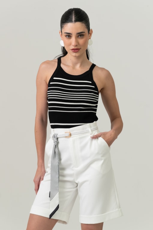 Regata Tricot Listrada Bicolor Preto