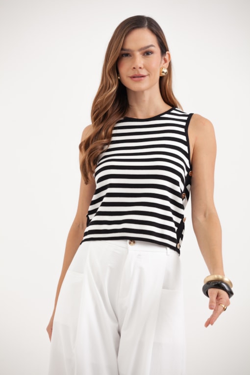 Regata Tricot Listrada Botões Laterais Preto