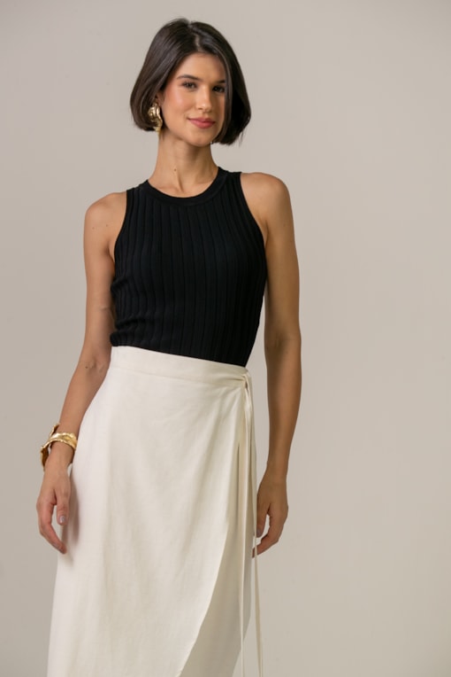 Regata Tricot Ponto Canelado Preto