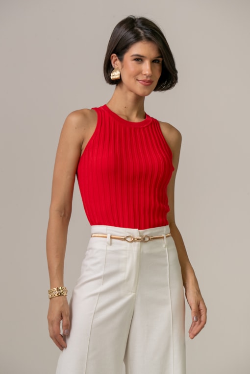 Regata Tricot Ponto Canelado Vermelho