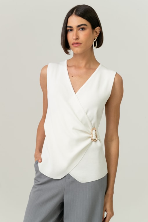 Regata Tricot Transpassada Fivela Off-white