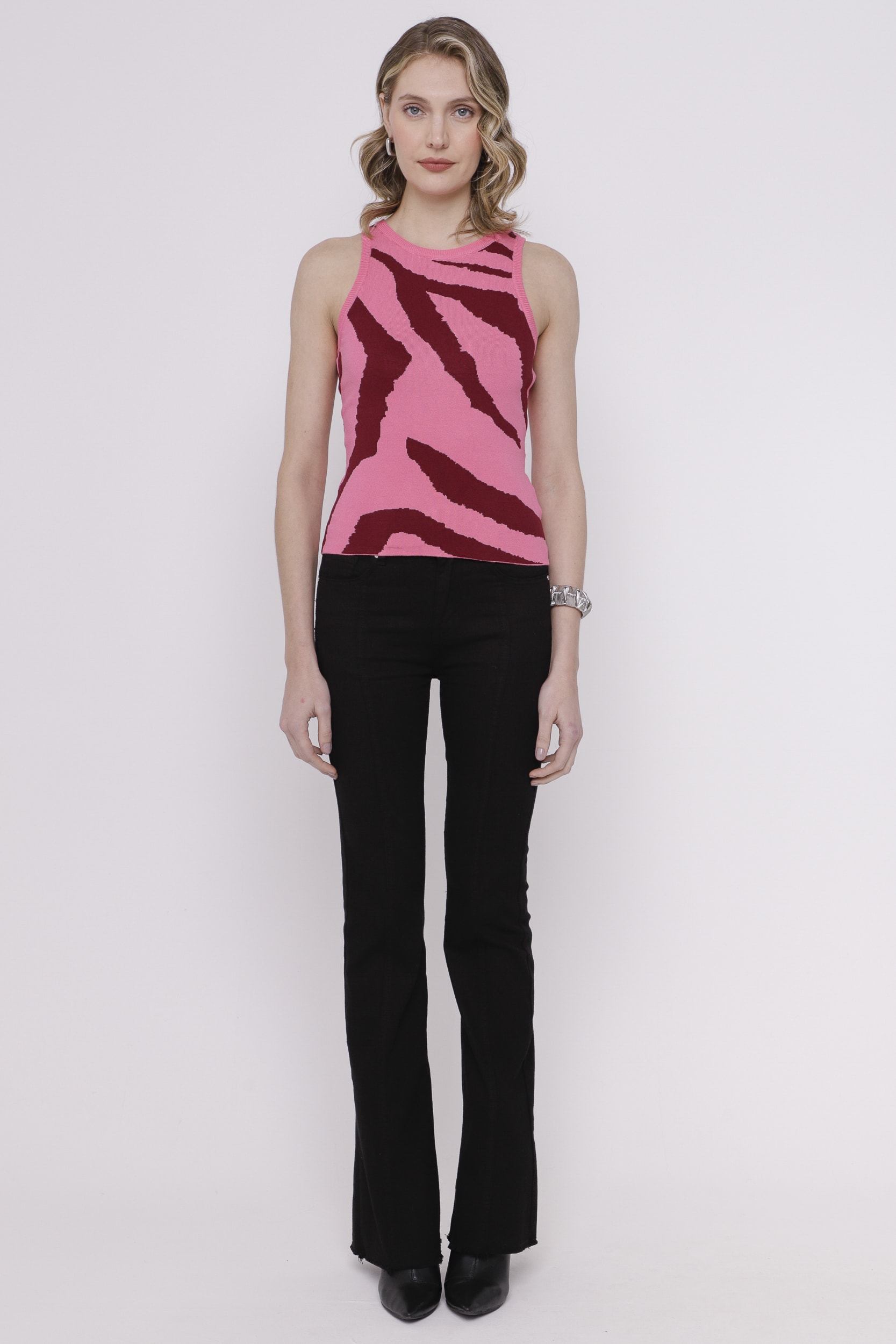 Regata Tricot Zebrado Rosa