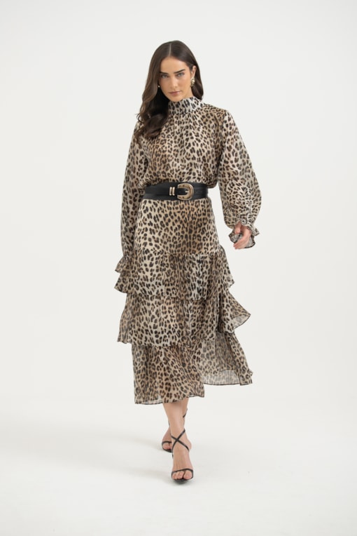 Saia 3 Marias Animal Print Bege